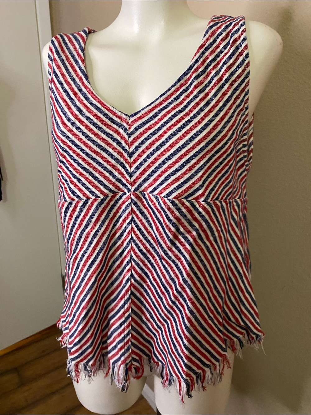 Indigo Rein Red White & blue Striped open back boho hippie tunic Top M